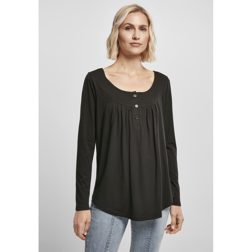 Urban Classics - Viscose Button Up Longsleeve top - Zwart